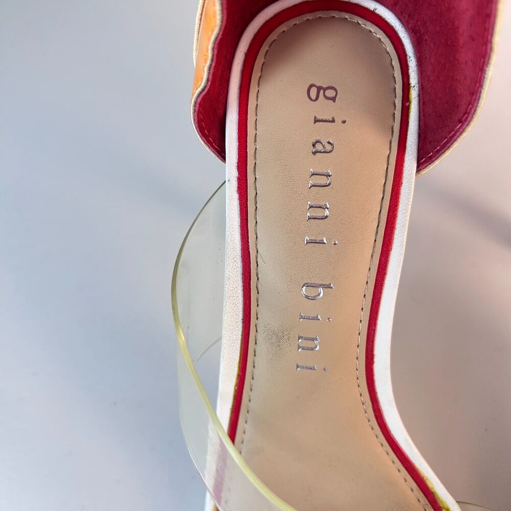 Gianni Bini Women's Red Orange Flame Patent Ankle Strap High Heel Sandals 7.5M - Picture 5 of 11